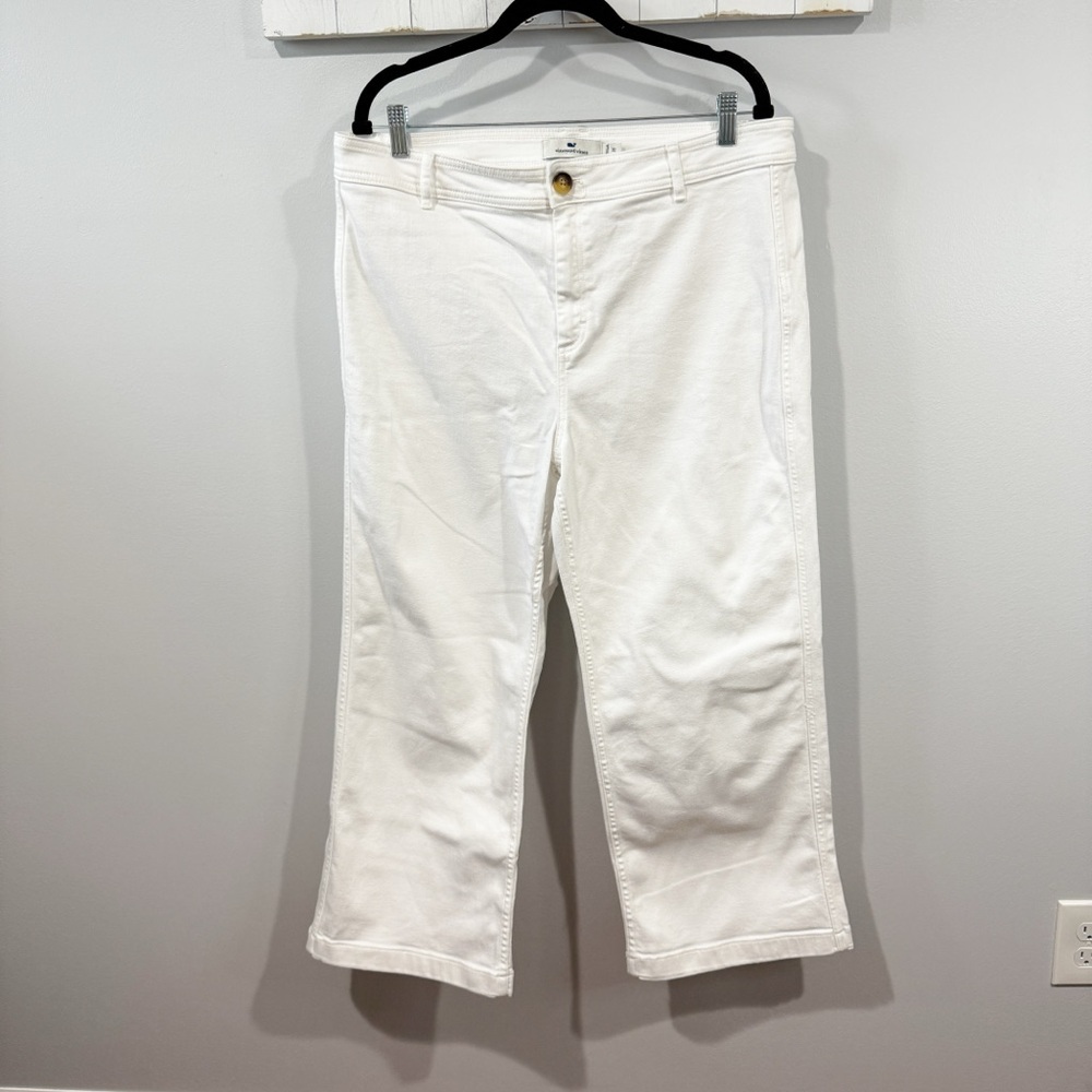 Vineyard Vines Mariner Crop High Rise Wide Leg White Denim Size 32